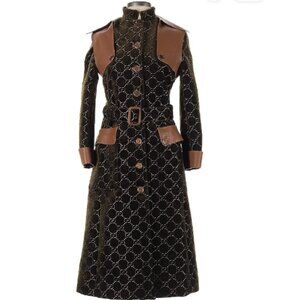 VERY RARE GUCCI GG LOGO MONOGRAM COAT Sz EU(IT) 38 / US 2 SOFT VELVET & LEATHER